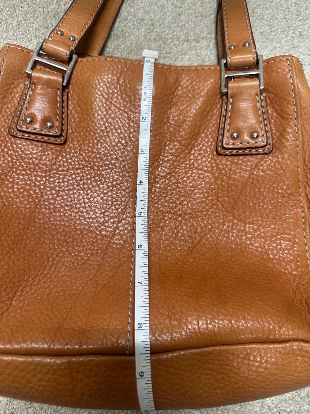Vintage tan, pebble, leather, fossil shoulder bag dual shoulder straps - Picture 3 of 16